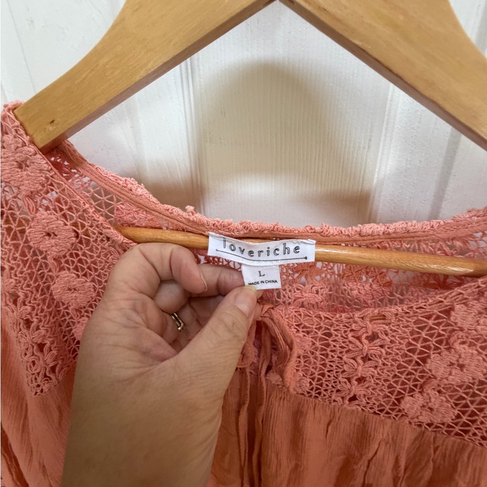 Love Riche Lace Yoke Tie-Front Blouse - Rust - Picture 5 of 6